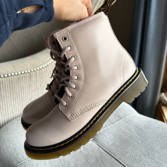 Martens Cream Ankle Boots with Thick Sole